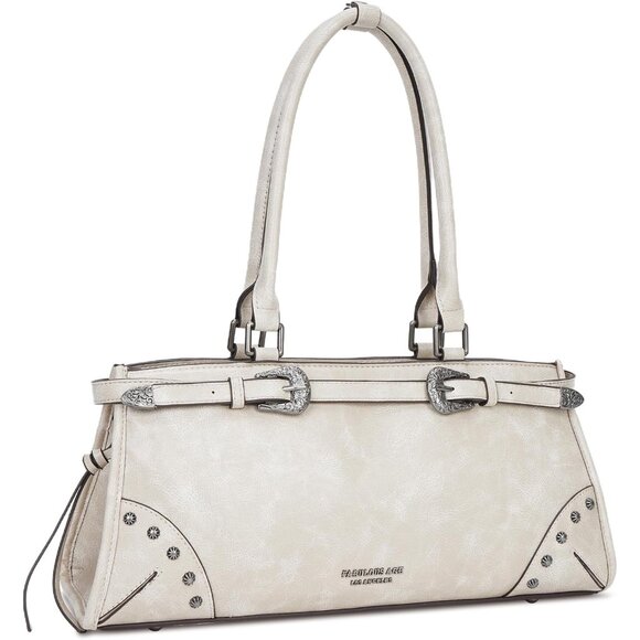 Women's Large Shoulder Vintage Vegan Leather Work Tote Trendy Top Handle Bag - Picture 1 of 7